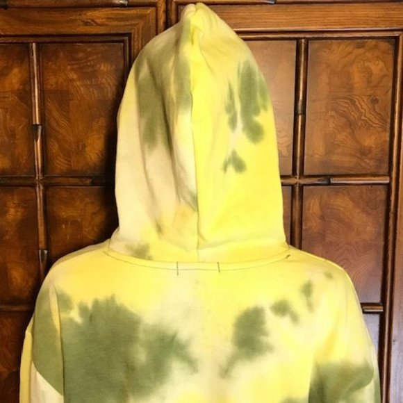 Tuscan Olive Fleece Lined Cotton Blend Cropped Tie Dye Sweatshirt Hoodie - Picture 9 of 14